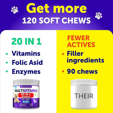 Dog Multivitamin Chewable With Glucosamine 20 In 1 Dog Vitamins And Supplements Senior & Puppy Multivitamin For Dogs Pet Joint Support Health Immunity Mobility Gut Skin 120 Chews Meifu Market