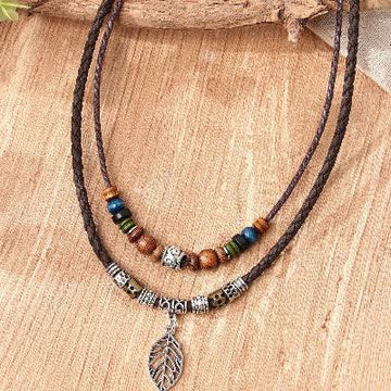 women pu leaf necklace | wooden bead jewelry | party necklace for women | energy saving