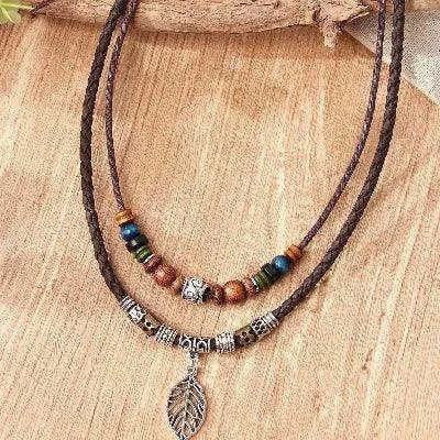 women pu leaf necklace | wooden bead jewelry | party necklace for women | energy saving