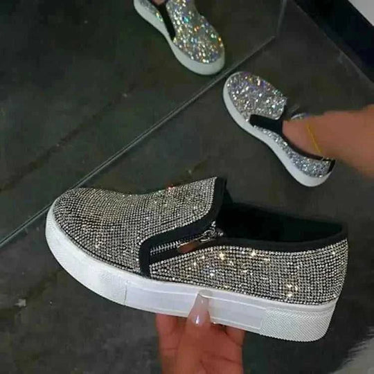 large size rhinestone flats | one pedal slip on shoes | casual lazy shoes for women | ultrasonic cleaning