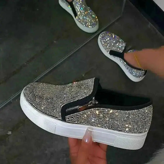 large size rhinestone flats | one pedal slip on shoes | casual lazy shoes for women | ultrasonic cleaning