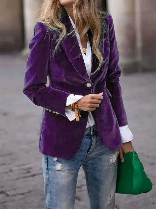 Women's Velvet Blazer Slim Fit Single Breasted Suit Jacket Meifu Market