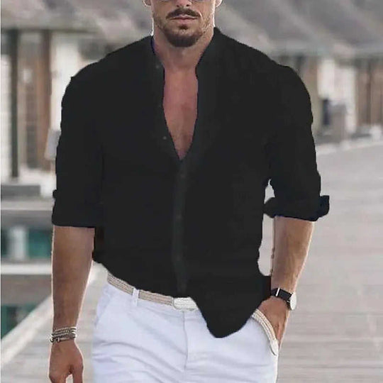 Men's Long Sleeve Shirt With Button Casual Solid Color Tops For Spring Autumn Gray - styled best long sleeve button down s...