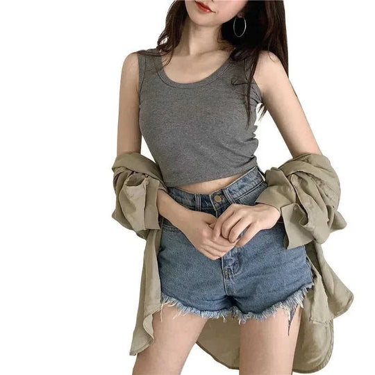 slim fit crop vest | ribbed fabric construction | stretchy cotton blend | energy saving