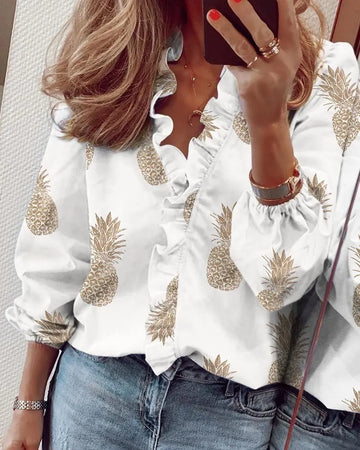European and American new long-sleeved ruffled shirt Meifu Market