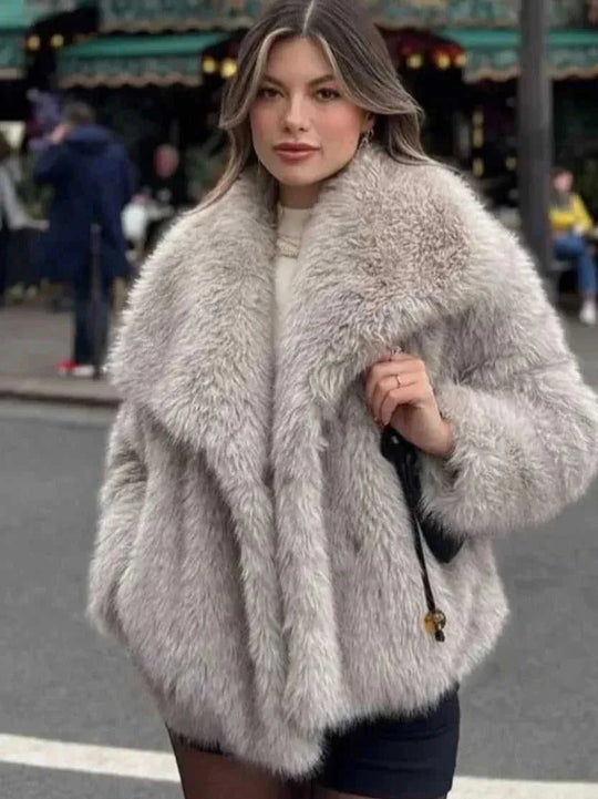 plush sherpa coat for women | long winter coat with lapel | thickened warm jacket | energy saving