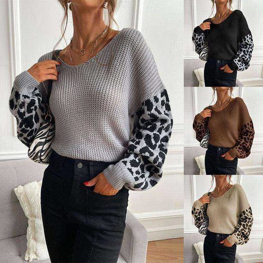 Round Neck Knit Pullover Leopard Sweater Meifu Market