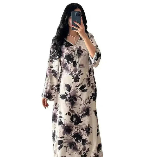 dubai printed kaftan | premium cotton fabric | long sleeve robe | ultrasonic cleaning