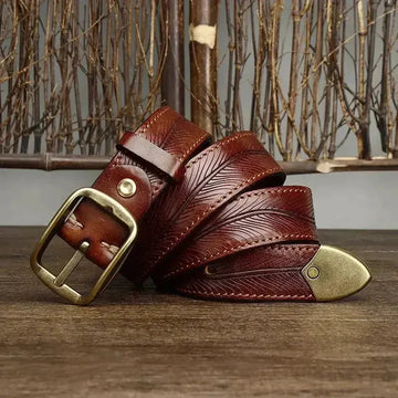 thick genuine cowhide belt | 38cm wide leather belt | solid brass buckle belt | energy saving