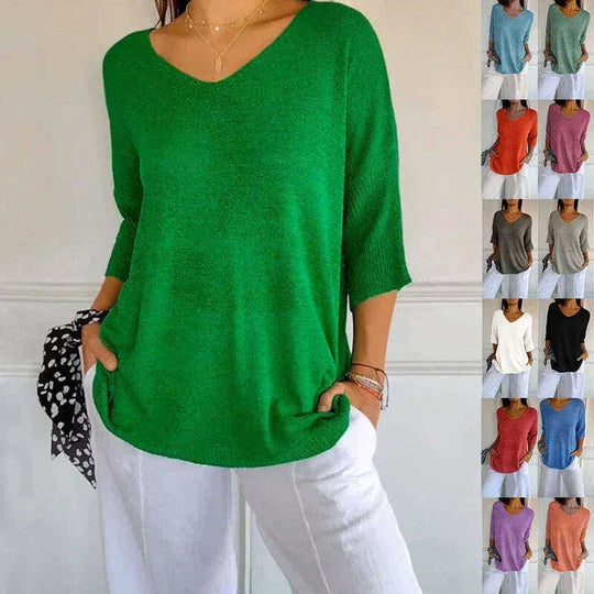 Solid Long Sleeve Sweater Slimming V-neckline Knitwear Women's Bottoming Shirt Meifu Market