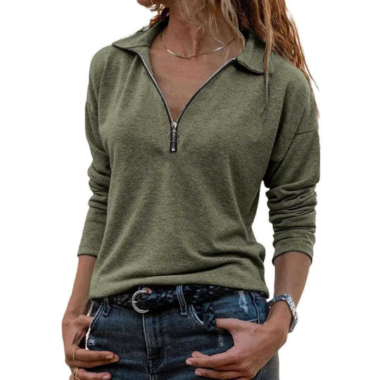 Fabric Lapel Zipper Casual Long Sleeve Women Meifu Market