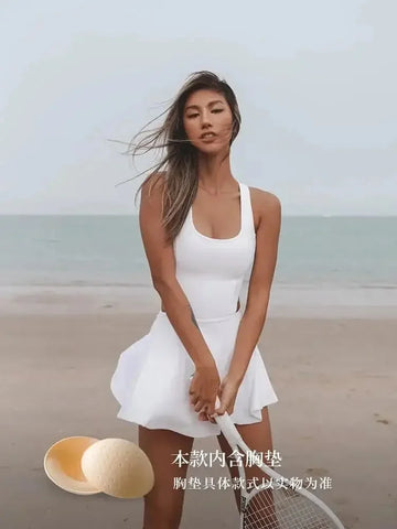 moisture-wicking fabric | built-in shorts tennis dress | seamless all-in-one suit | ultrasonic cleaning