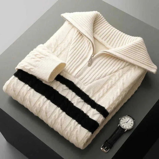 thickened zipper lapel sweater | high collar loose knit pullover | oversized winter sweater women | energy saving