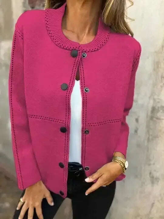 Women's Striped Button Cardigan Cropped Sweater Long Sleeve Meifu Market