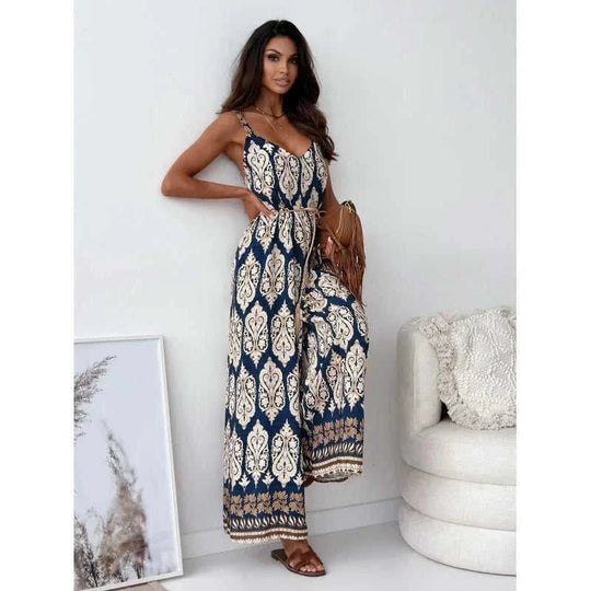 bohemian wide-leg pants | elastic waistband pants | flowy one-piece pants | ultrasonic cleaning