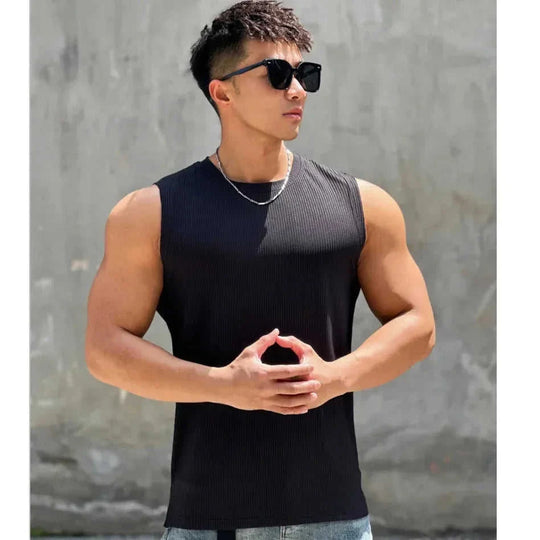 quick-dry fabric workout vest | breathable sleeveless training top | mens striped running tank top | ultrasonic cleaning