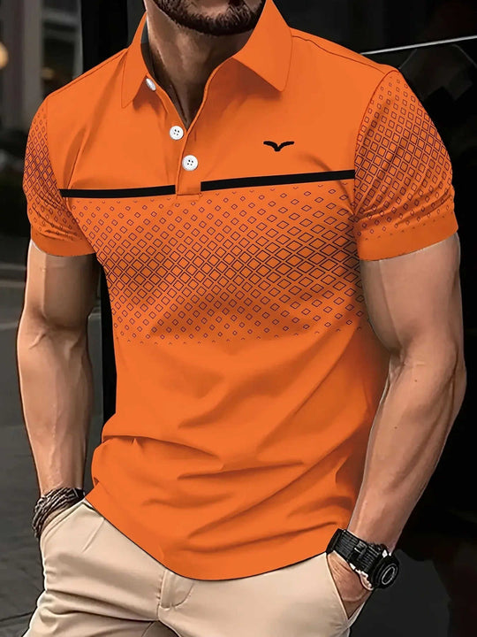 Men's Slim-Fit Printed Lapel Short-Sleeve Polo Shirt S - available style options