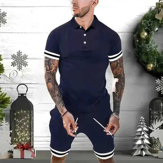 quick-dry fabric short sets | breathable polo shirt outfits | summer casual tracksuits for men | ultrasonic cleaning