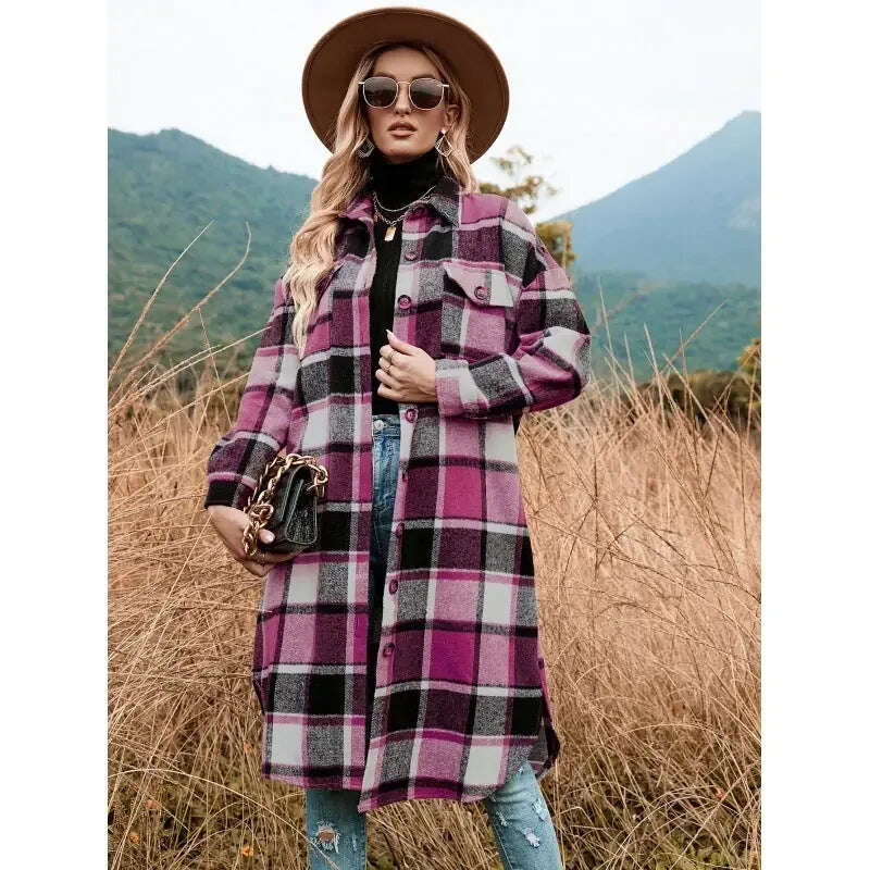 Women's Wool Coat Side Slit Lapel Loose Mid-Length Jacket Meifu Market