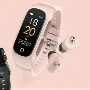 wireless earbuds integrated | stainless steel case | ip68 waterproof fitness tracker | energy saving