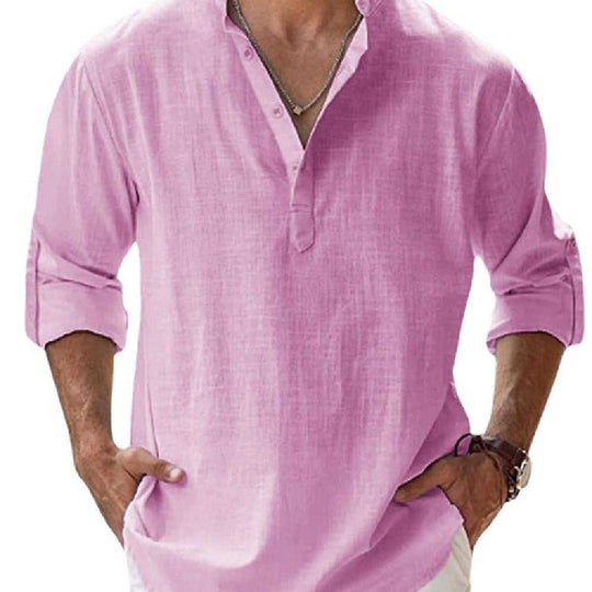 Men's Long Staple Cotton Long Sleeve Stand Collar Shirt - Meifu Market