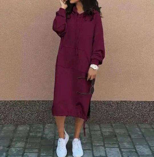 Casual Long-sleeved Hooded Sweater With Pocket Fashion Drawstring Long Sweatshirt Womens Clothing Meifu Market