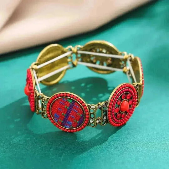 elastic turquoise bracelet | adjustable boho bangle | vintage tribal jewelry | ultrasonic cleaning