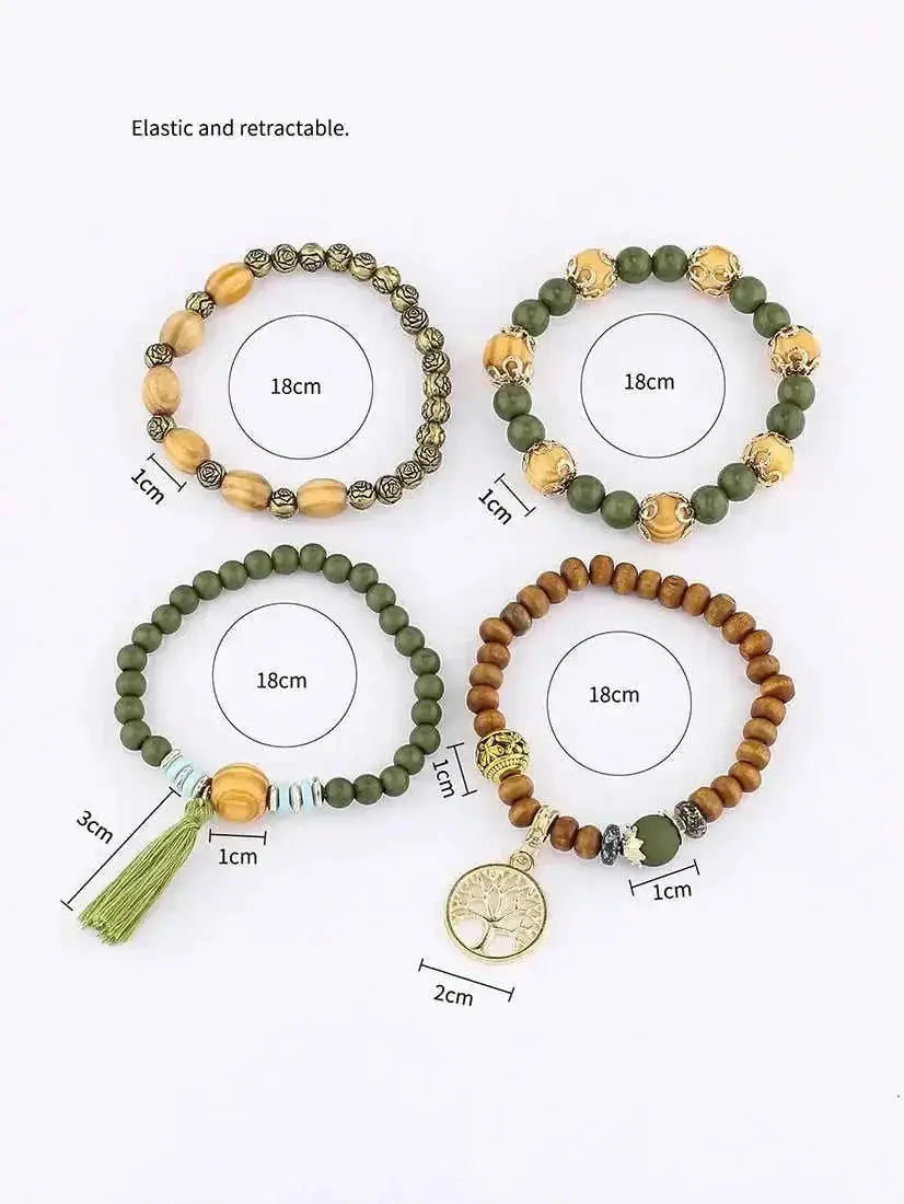 elastic bangle bracelet set | wooden beads jewelry | adjustable tree of life bracelet | energy saving