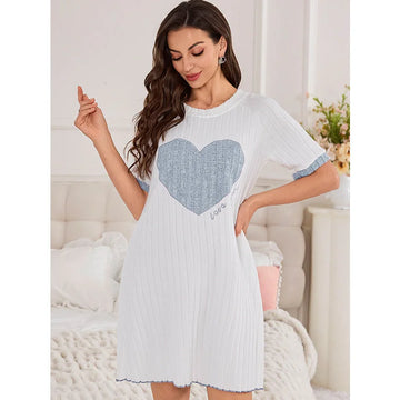 casual short sleeve pajamas | embroidered sleepwear for women | cotton blend nightwear | energy saving