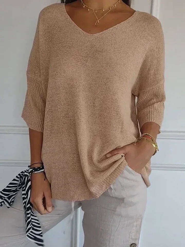 Solid Long Sleeve Sweater Slimming V-neckline Knitwear Women's Bottoming Shirt Meifu Market