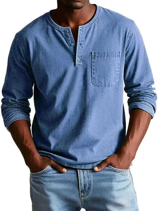 stretch-cotton fabric | long-sleeve pullover top | slim-fit casual shirt | ultrasonic cleaning