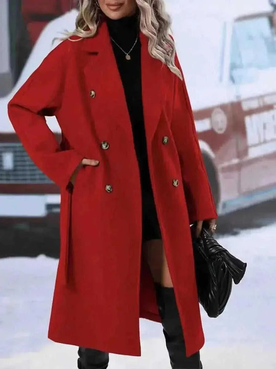 double-breasted trench coat women | long wool blend coat | belted winter jacket | energy saving
