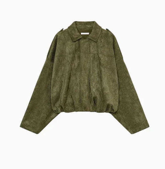Women's Batwing Sleeve Lapel Suede Texture Effect Pilot Jacket Meifu Market