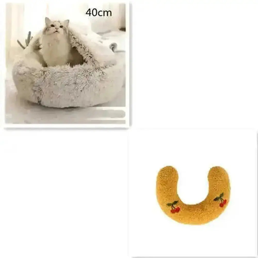 2-in-1 Dog & Cat Bed - Round Plush Warm Winter Pet House - view 17 (material: fleece, cotton | pattern: check | season:...