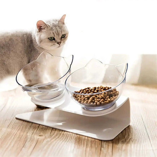 Non Slip Double Cat Bowl With Raised Stand Pet Food Cat Feeder Protect Cervical Vertebra Dog Bowl Transparent Pet Products...