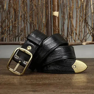 thick genuine cowhide belt | 38cm wide leather belt | solid brass buckle belt | energy saving