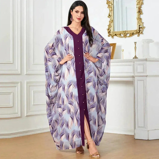 arabic print maxi dress | long sleeve floral dress | muslim modest clothing | energy saving