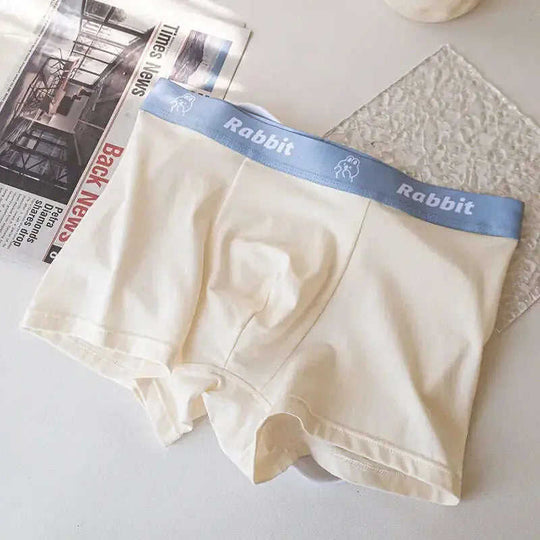 Men's Modal Cotton Boxer Briefs Cartoon Rabbit Print Mid-Rise Meifu Market
