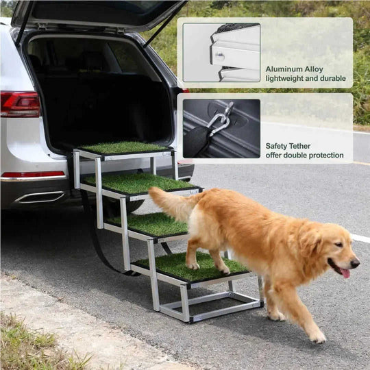 Foldable Dog Ramp For Cars, SUVs, Trucks, Portable Pet Dog Stairs For Large Dogs With Non-Slip Surface Reinforced Design, ...