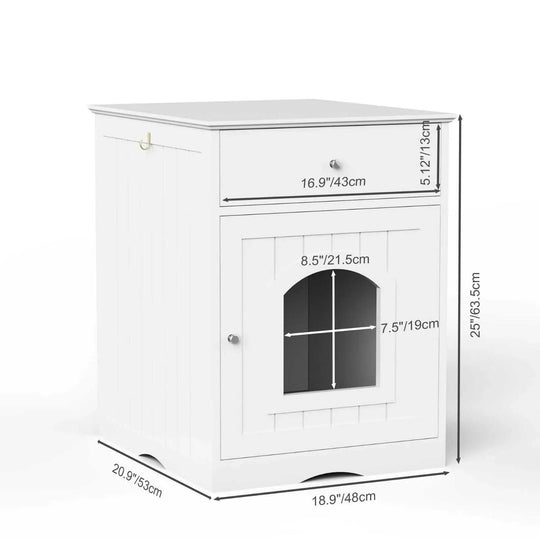 Cat Litter Box Enclosure - Wooden Furniture Side Table with Hidden Storage White - color variant display