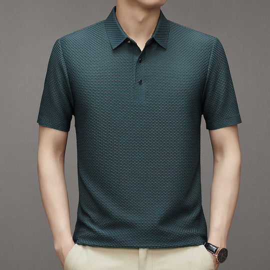 Ice Silk Polo-Collar Tee — Men's Cool-Touch Jacquard Summer Shirt