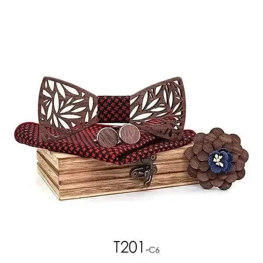 hollow carved wooden bow tie | plaid handkerchief set for men | novelty men ties gift set | energy saving