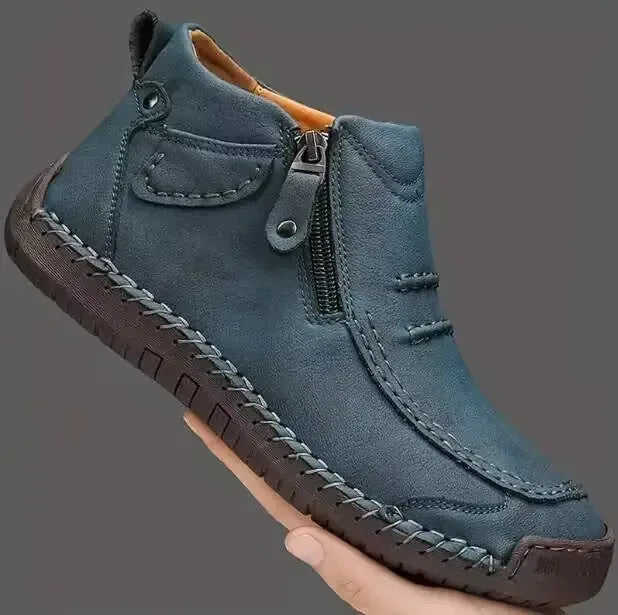 Chelsea Plus Size Men's Shoes Casual Slip-on Flat High Top 828 Brown - in use demonstration