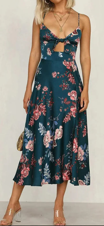 lightweight floral dress | backless beach dress | v-neck spaghetti strap dress | energy saving