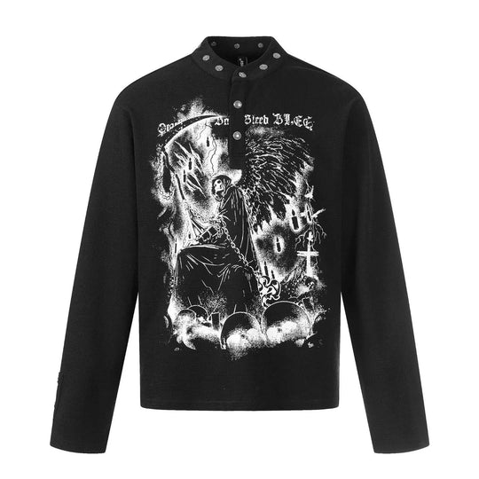 New American-style Retro Dark-themed Trendy Printed Mens Long-sleeve Shirt White - reverse side showing construction