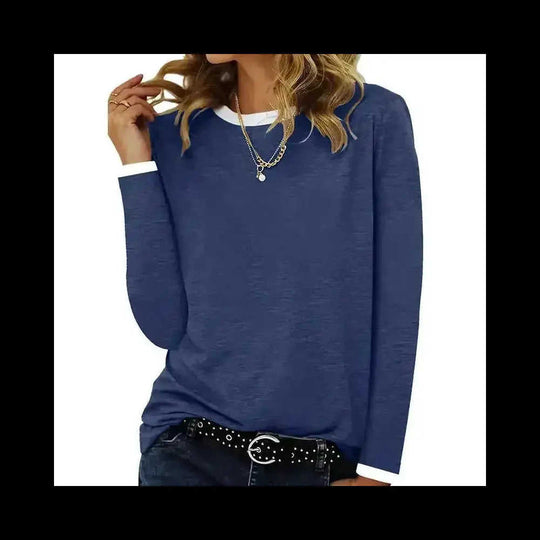 3 Pack Women's Long Sleeve T Shirts, Round Neck Basic Tops Fall Casual Trendy Tees Loose Fit Soft Clothes Outfits - back...