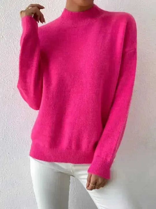 Autumn And Winter Half-high Collar Pullover Women's Fashion Solid Color Loose Knitted Top Meifu Market