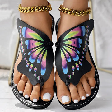Butterfly Print Round Toe Flip Flops, Comfortable Summer Beach Shoes, Casual Women's Footwear, Perfect For Poolside And Daily Wear Meifu Market