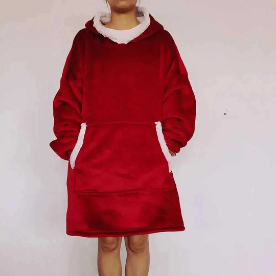 fleece-lined pullover | double layer composite fabric | thick flannel home wear | energy saving
