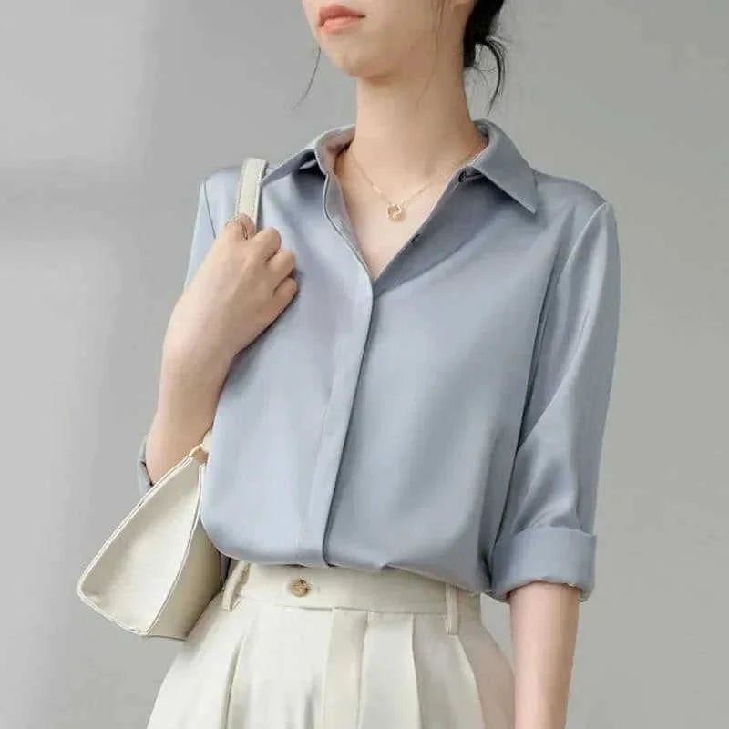 vintage satin button down shirt | oversized checkered blouse | lightweight satin shirt | energy saving